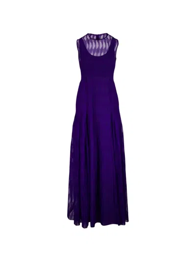 Akris Tulle-overlay Pleated Maxi Dress In Blue