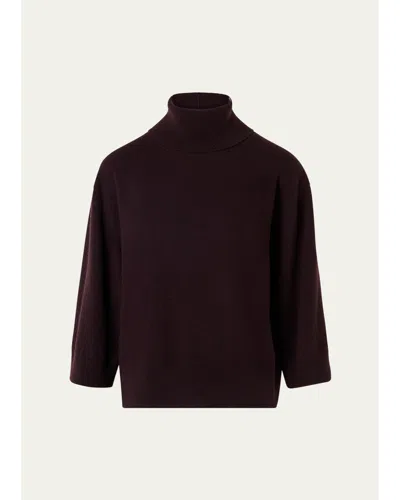 Akris Turtleneck Cashmere 3/4-sleeve Sweater In Brown