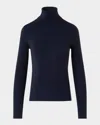 Akris Turtleneck Cashmere-silk Long-sleeve Sweater In Blue
