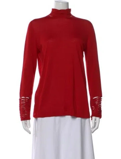 Pre-owned Akris Turtleneck Long Sleeve Top In Red