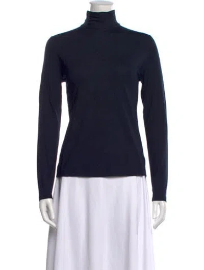 Pre-owned Akris Turtleneck Long Sleeve Top W/ Tags In Blue