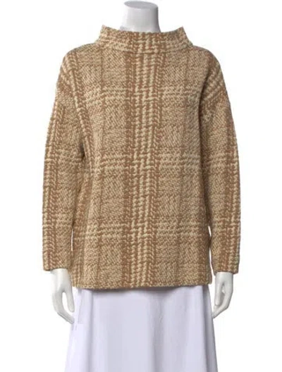 Pre-owned Akris Tweed Pattern Mock Neck Sweater In Neutrals