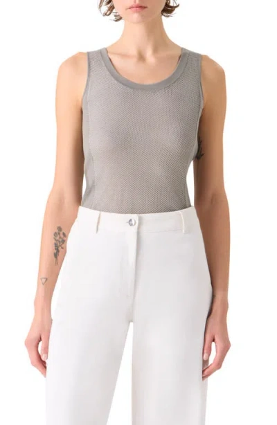 Akris Two-tone Mesh Front Silk Sweater Tank In Gray