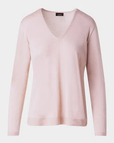 Akris V-neck Cashmere-silk Sweater In Pale Pink