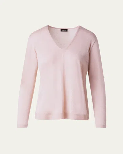 AKRIS V-NECK CASHMERE-SILK SWEATER