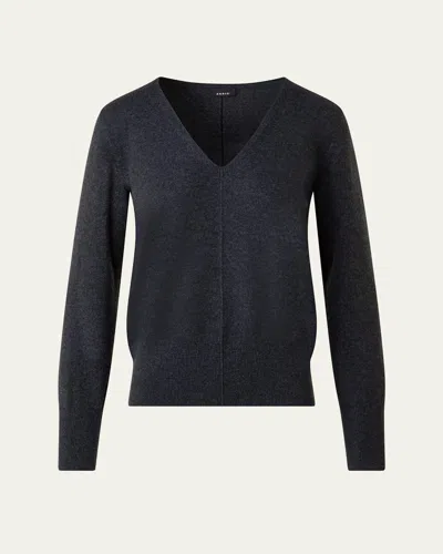 Akris V-neck Cashmere Sweater In Charcoal