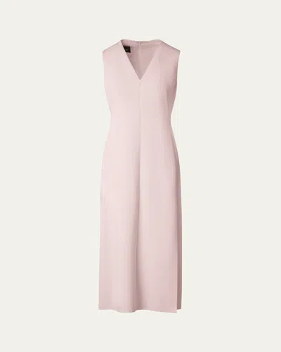 Akris V-neck Midi Wool Dress In Pale Pink