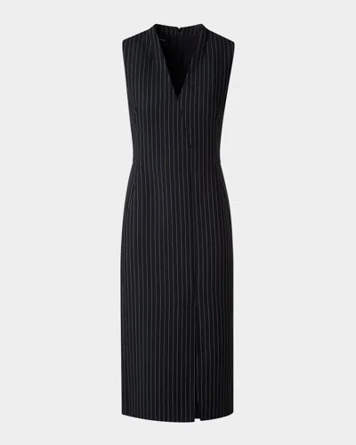 AKRIS V-NECK PINSTRIPE SLEEVELESS DRESS