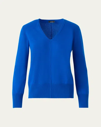 Akris V-neck Pure Cashmere Knit Sweater In Blue