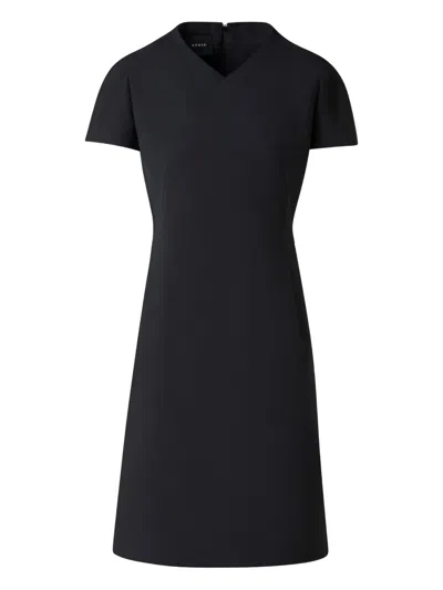 AKRIS V-NECK SHORT-SLEEVE MINI DRESS