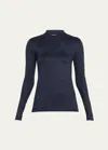 Akris V-neck Silk Jersey Stretch T-shirt In Navy