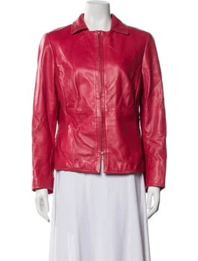 Pre-owned Akris Vintage Leather Biker Jacket In Red
