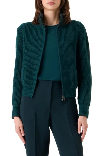 Akris Virgin Wool, Cashmere & Silk Rib Zip Cardigan In Green