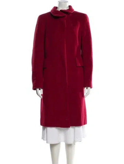 Pre-owned Akris Virgin Wool Faux Fur Coat In Burgundy