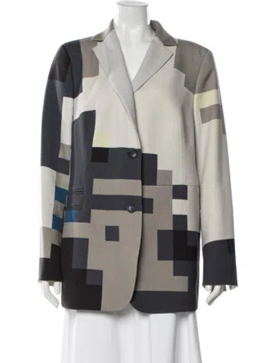Pre-owned Akris Virgin Wool Graphic Print Blazer In Gray