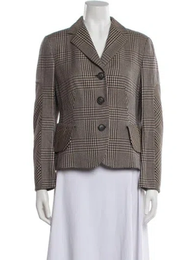 Pre-owned Akris Virgin Wool Houndstooth Print Blazer W/ Tags In Brown