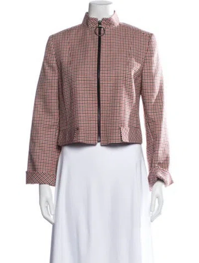 Pre-owned Akris Virgin Wool Houndstooth Print Evening Jacket In Red