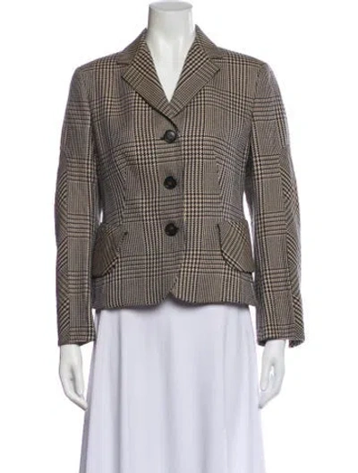 Pre-owned Akris Virgin Wool Plaid Print Blazer In Brown