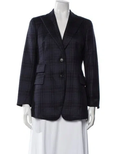 Pre-owned Akris Virgin Wool Plaid Print Blazer In Gray