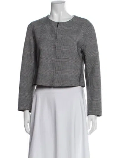 Pre-owned Akris Virgin Wool Plaid Print Jacket In Gray