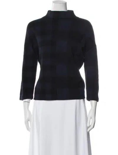Pre-owned Akris Virgin Wool Plaid Print Top In Blue