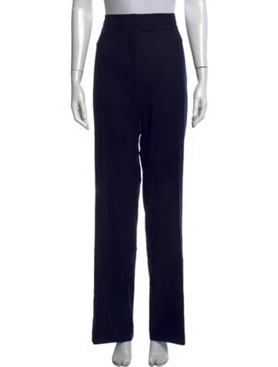 Pre-owned Akris Virgin Wool Straight Leg Pants In Blue