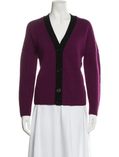 Pre-owned Akris Virgin Wool V-neck Sweater In Purple