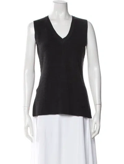 Pre-owned Akris Virgin Wool V-neck Top W/ Tags In Gray