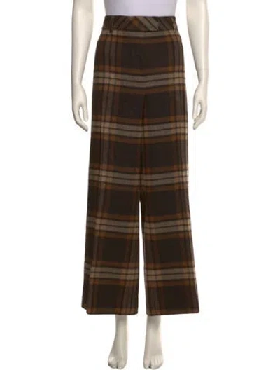Pre-owned Akris Virgin Wool Wide Leg Pants In Brown