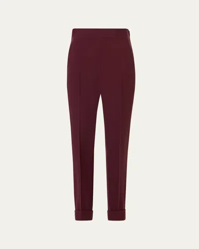 Akris Viscose-crepe Tapered Leg Ankle Cuffed Pants In Burgundy