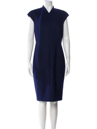 Pre-owned Akris V-neck Knee-length Dress In Blue
