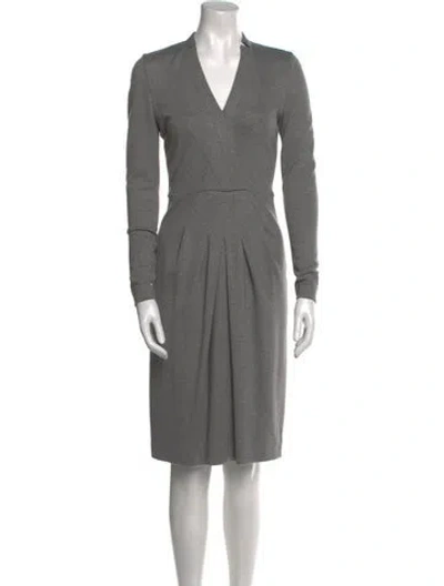 Pre-owned Akris V-neck Knee-length Dress In Gray