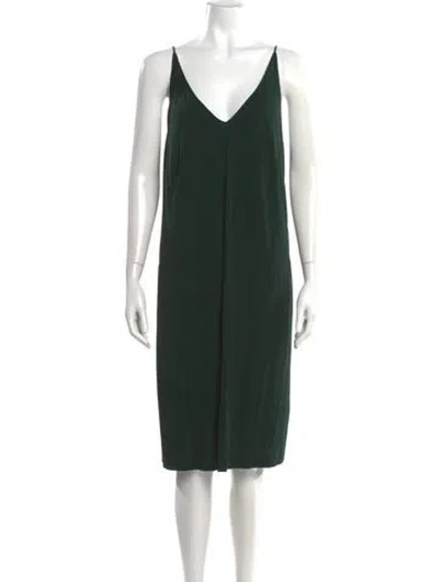 Pre-owned Akris V-neck Knee-length Dress In Green