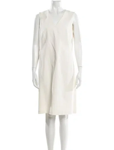 Pre-owned Akris V-neck Knee-length Dress In White