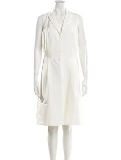 Pre-owned Akris V-neck Knee-length Dress In White