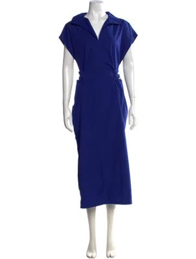 Pre-owned Akris V-neck Long Dress In Blue