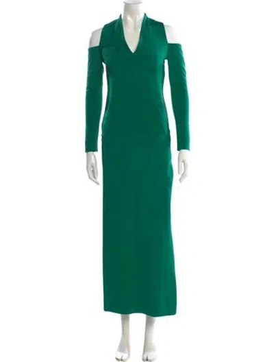 Pre-owned Akris V-neck Long Dress In Green