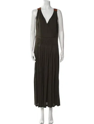 Pre-owned Akris V-neck Long Dress In Green