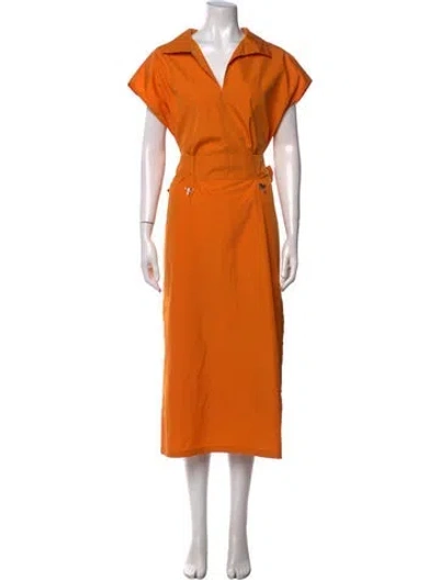 Pre-owned Akris V-neck Long Dress In Orange