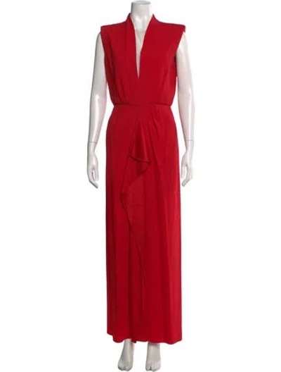 Pre-owned Akris V-neck Long Dress In Red