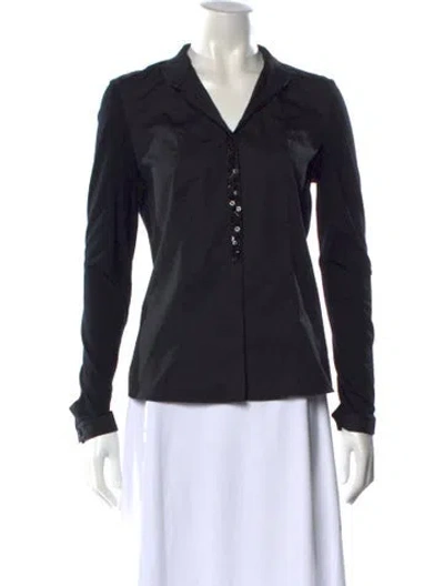Pre-owned Akris V-neck Long Sleeve Blouse In Black