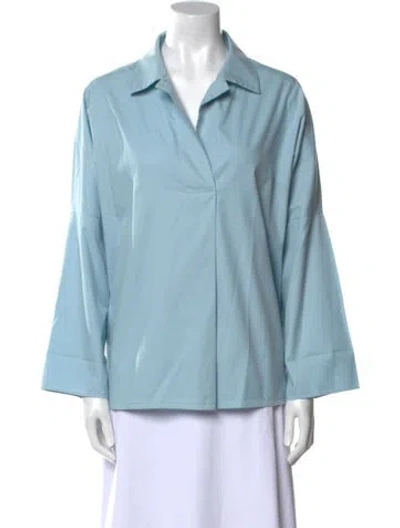 Pre-owned Akris V-neck Long Sleeve Blouse In Blue
