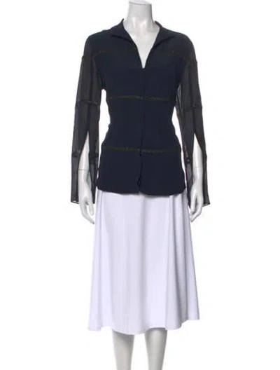 Pre-owned Akris V-neck Long Sleeve Blouse In Blue