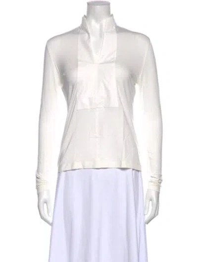 Pre-owned Akris V-neck Long Sleeve Blouse In White