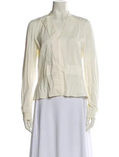Pre-owned Akris V-neck Long Sleeve Blouse In White