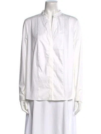 Pre-owned Akris V-neck Long Sleeve Button-up Top In Neutral