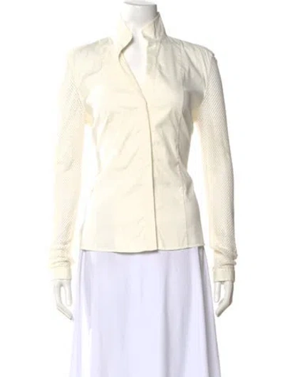 Pre-owned Akris V-neck Long Sleeve Button-up Top In Neutral