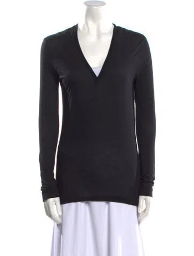 Pre-owned Akris V-neck Long Sleeve Top In Black