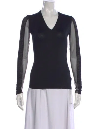 Pre-owned Akris V-neck Long Sleeve Top In Black