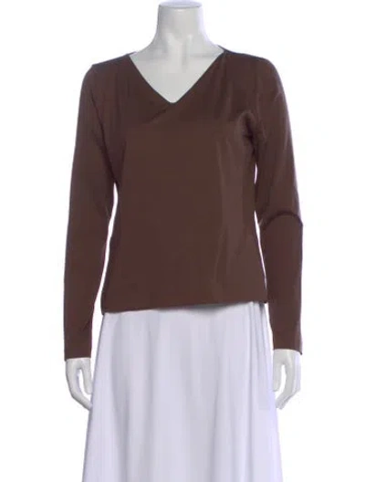 Pre-owned Akris V-neck Long Sleeve Top In Brown